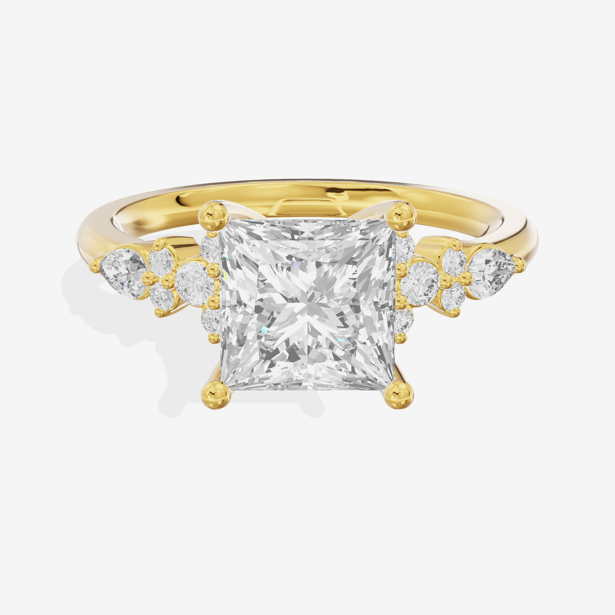 Luxe Sincere Princess Engagement Ring with Side Stones (1/10 ct. tw.) in 18K Yellow Gold