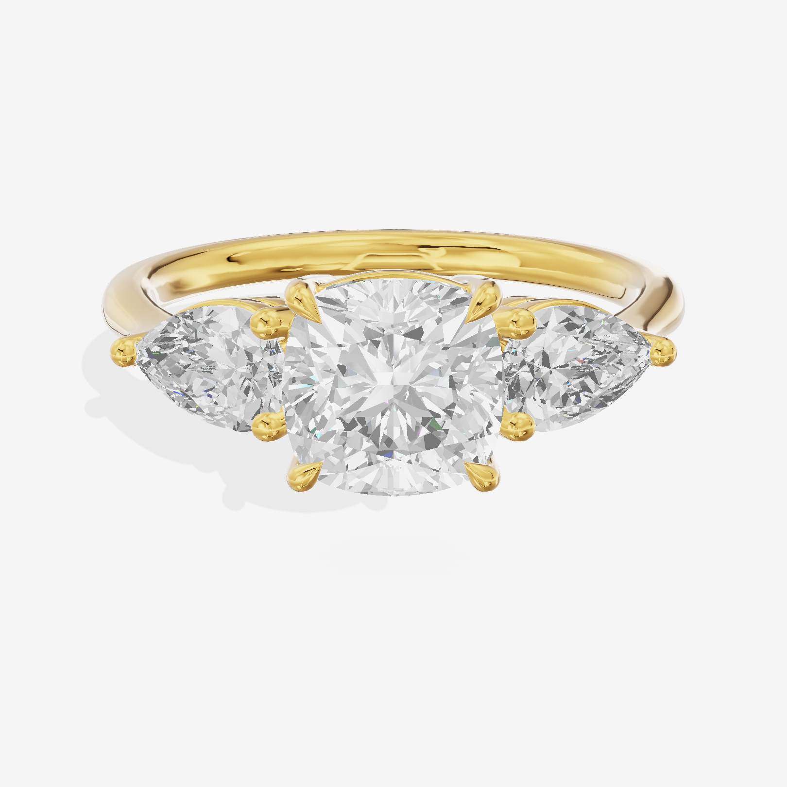 Luxe Adorae Three Stone Cushion Engagement Ring (3/4 ct. tw.) in 18K Yellow Gold