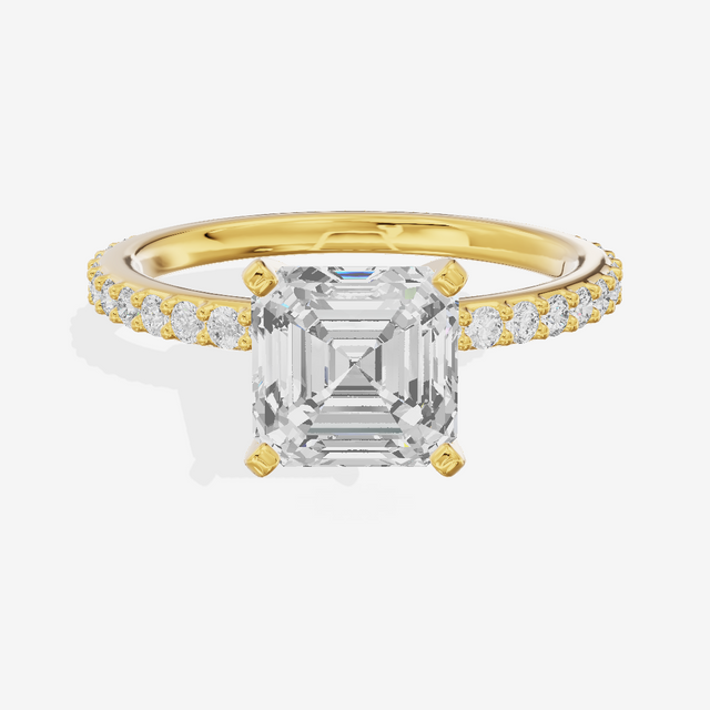 Petite Trellise Asscher Engagement Ring with Side Stones (1/3 ct. tw.) in 18K Yellow Gold