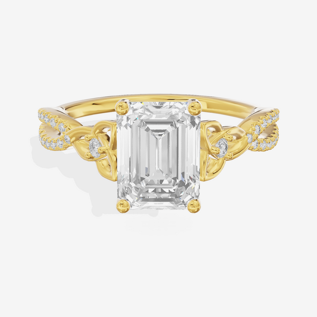 Luxe Sincere Emerald Engagement Ring with Side Stones (1/10 ct. tw.) in 14K Yellow Gold