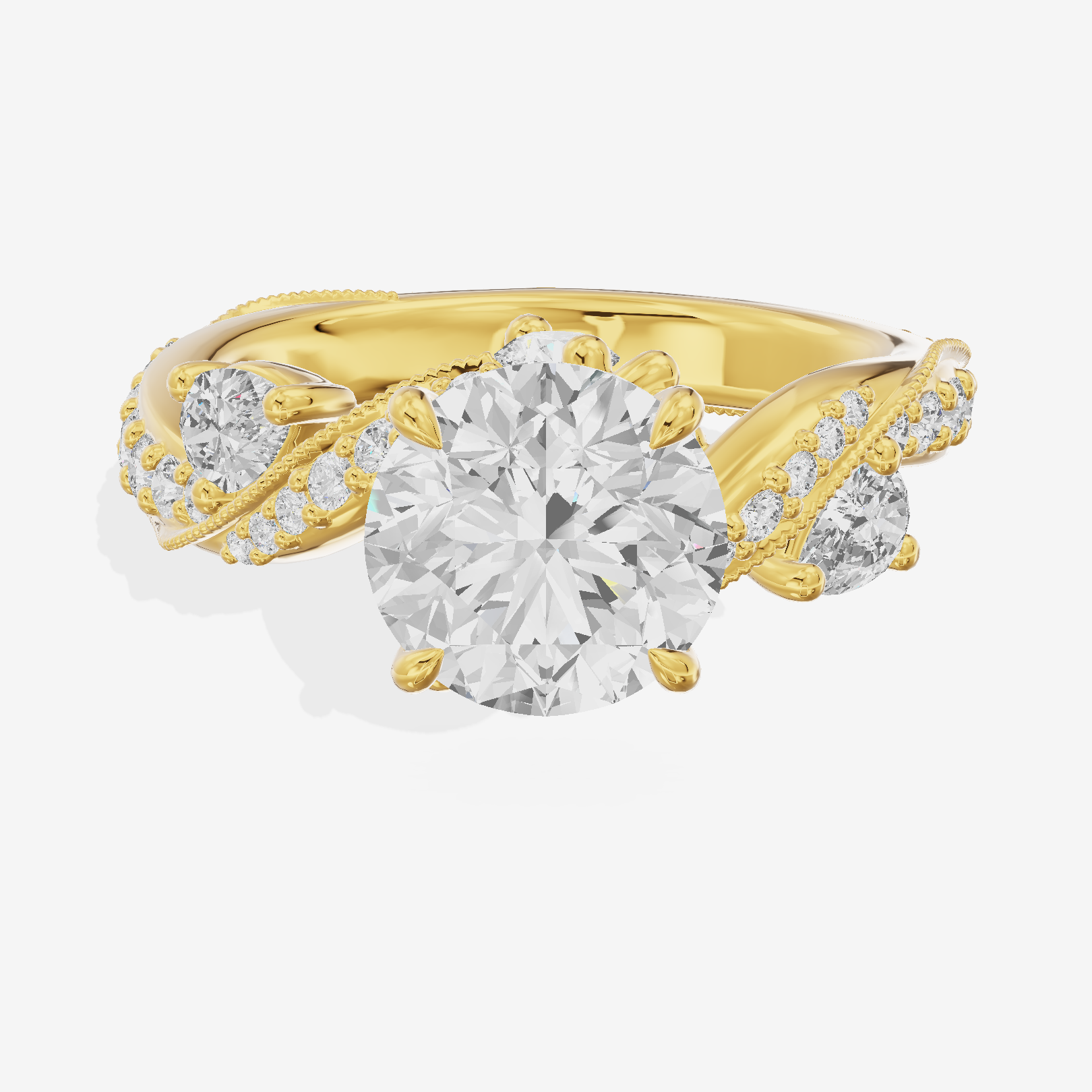 Grand Aurea Round Engagement Ring with Side Stones (3/4 ct. tw.) in 14K Yellow Gold