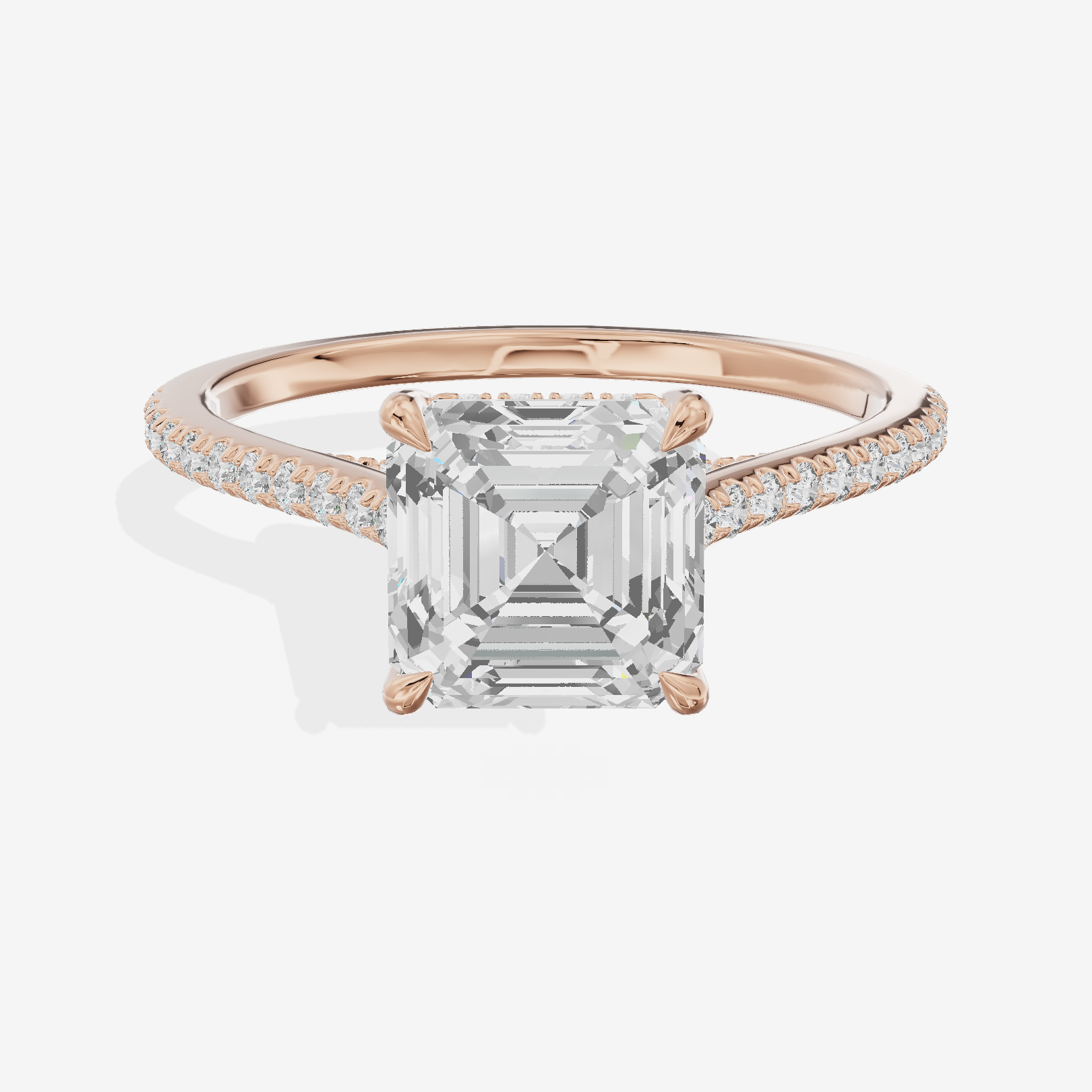 Luxe Aimora Asscher Engagement Ring with Side Stones (1/4 ct. tw.) in 18K Rose Gold