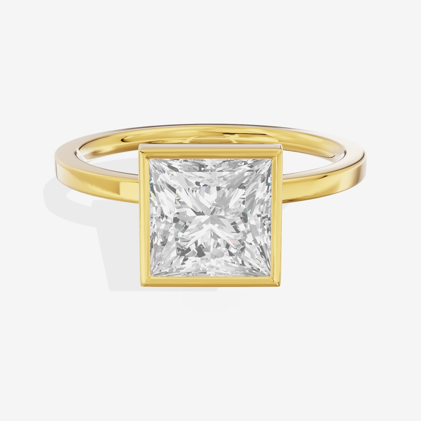 One of One Classic 1.5mm Princess Bezel Engagement Ring in 18K Yellow Gold