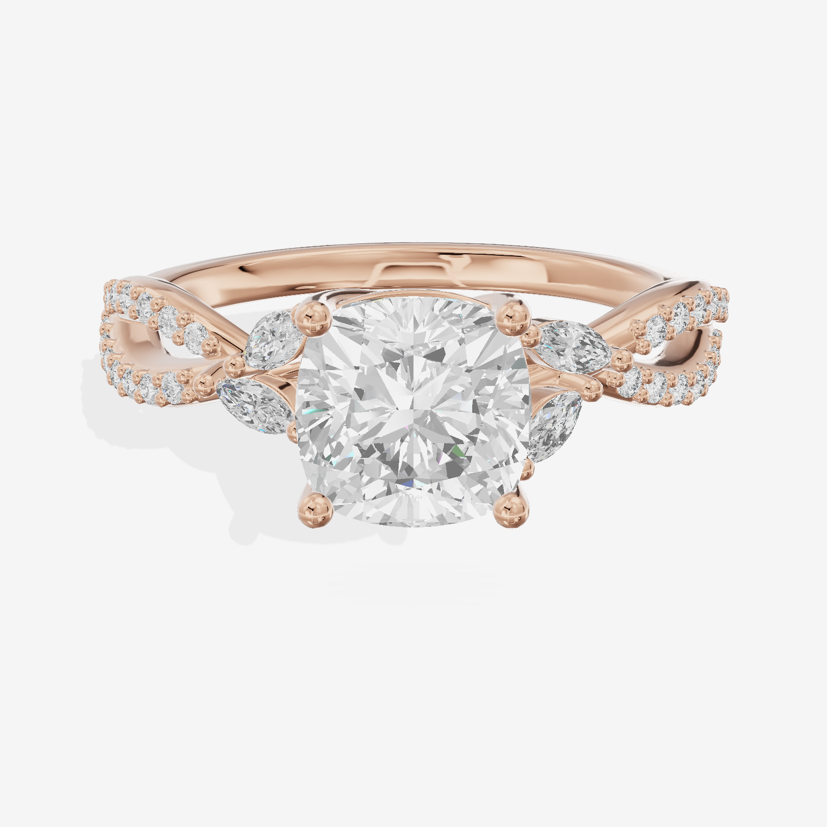 Luxe Lumera Cushion Engagement Ring with Side Stones (1/4 ct. tw.) in 18K Rose Gold