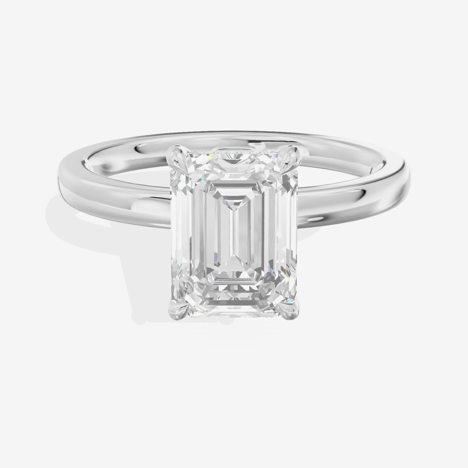 Classic Tensare Emerald Engagement Ring with Hidden Halos (1/15 ct. tw.) in Platinum