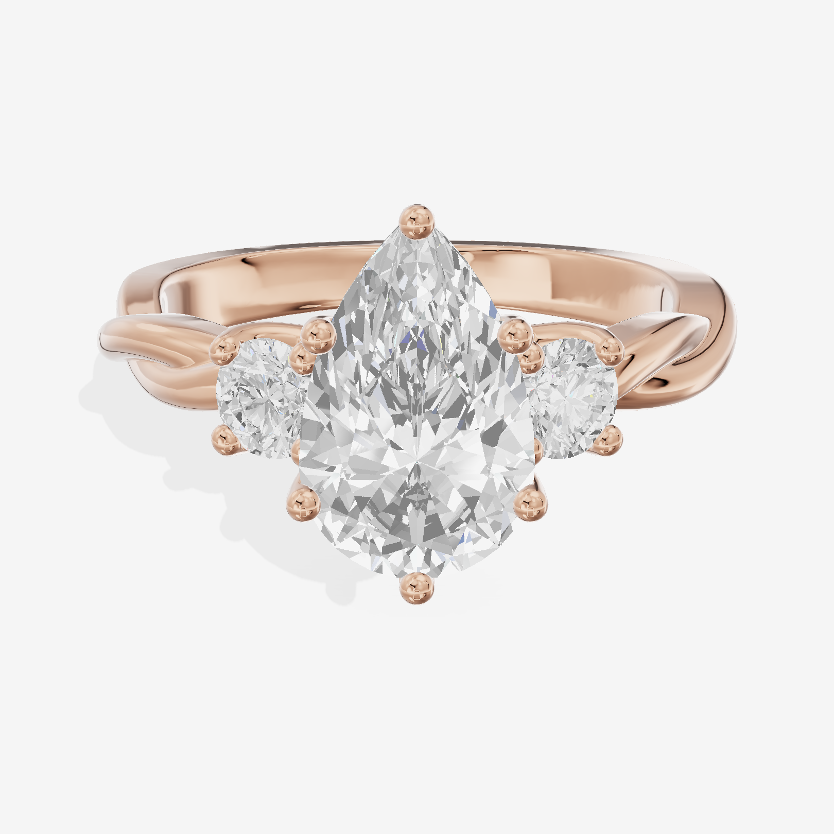 Twined Triade Pear Three Stone Engagement Ring (1/4 ct. tw.) in 18K Rose Gold