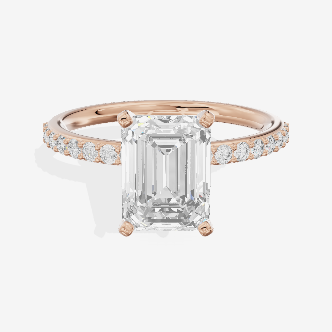 One of One Petite Emerald Engagement Ring with Side Stones (1/4 ct. tw.) in 18K Rose Gold