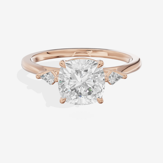 Petite Sincere Three Stone Cushion Engagement Ring (1/15 ct. tw.) in 18K Rose Gold