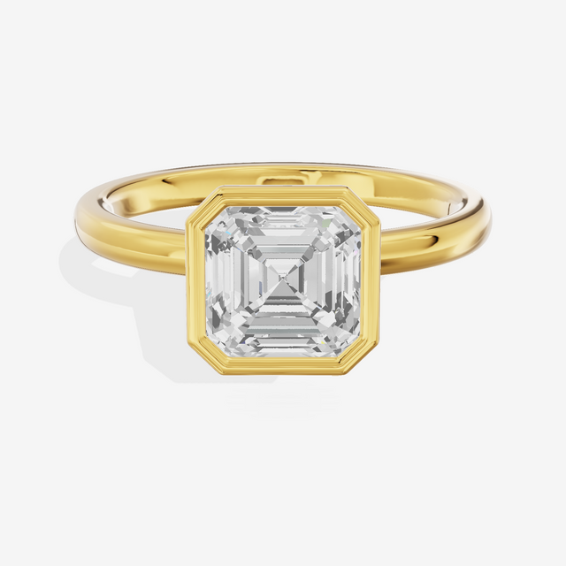 Trellise Bezel 2mm Asscher Solitaire Engagement Ring in 14K Yellow Gold