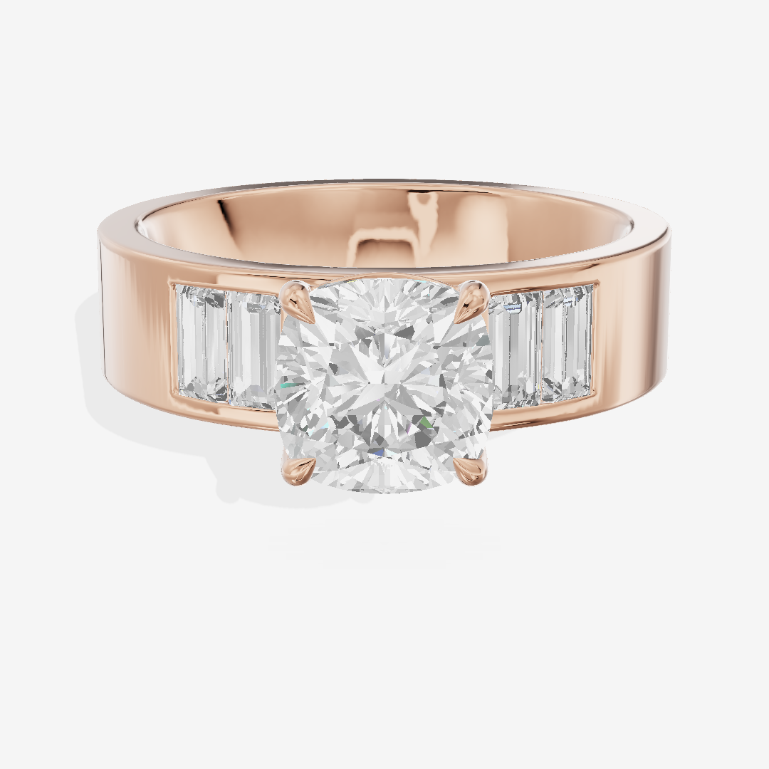 Grand Sincere Cushion Engagement Ring with Side Stones (3/5 ct. tw.) in 18K Rose Gold