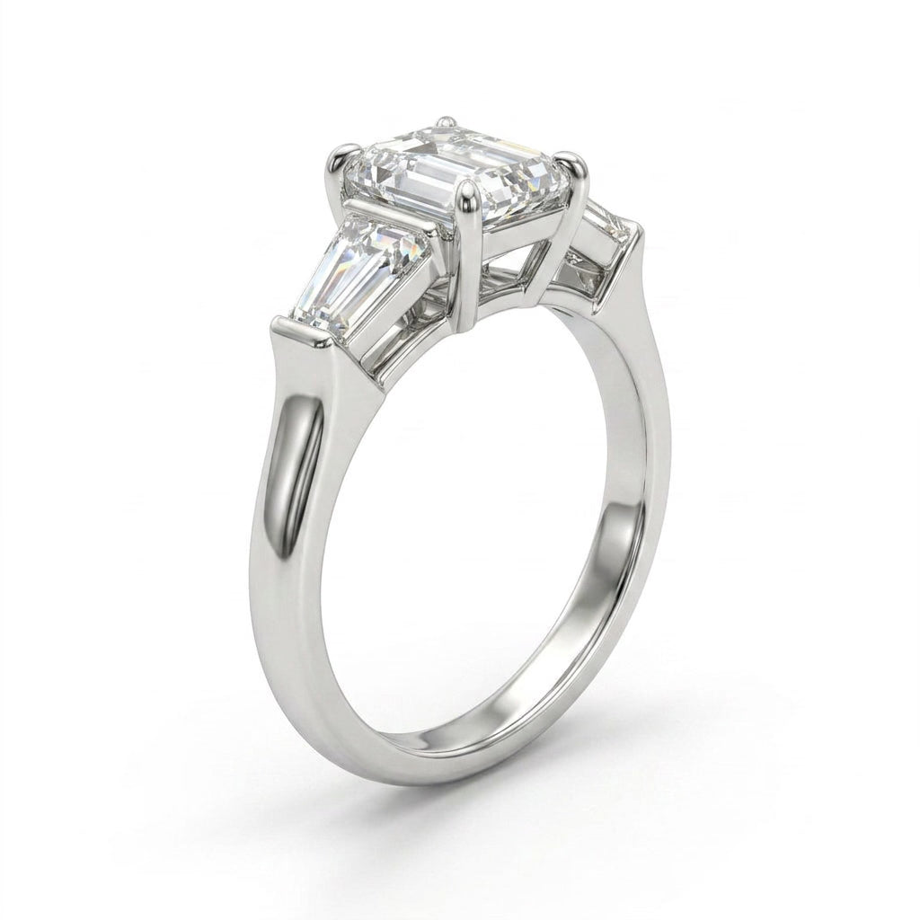 Cathedral Three Stone Emerald Engagement Ring (1.4 ct. tw.) in 18K White Gold