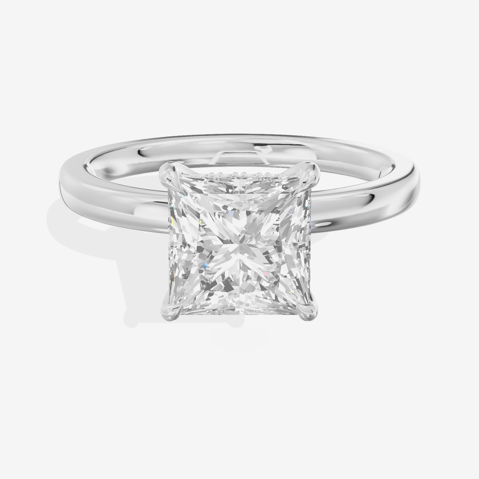 Classic Tensare Princess Engagement Ring with Hidden Halos (1/15 ct. tw.) in Platinum