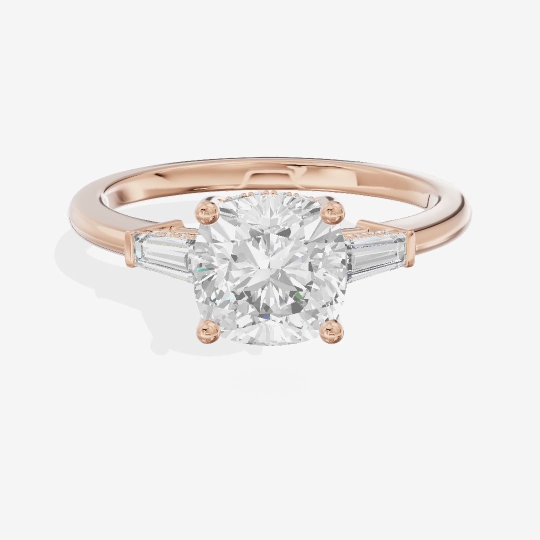 Clusta Three Stone Cushion Engagement Ring (1/10 ct. tw.) in 14K Rose Gold