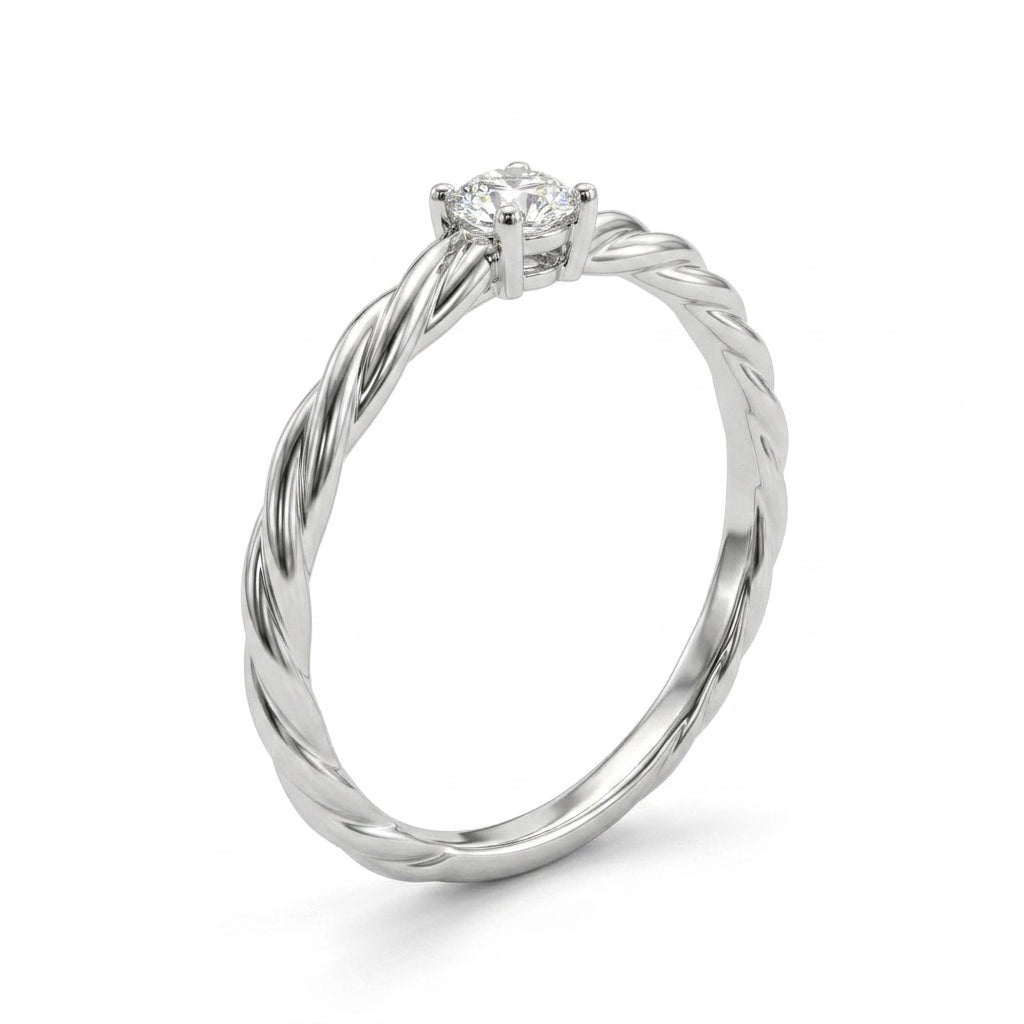 Low Profile Solitaire Twist Round Wedding Band (1/10 ct. tw.) in 18K White Gold