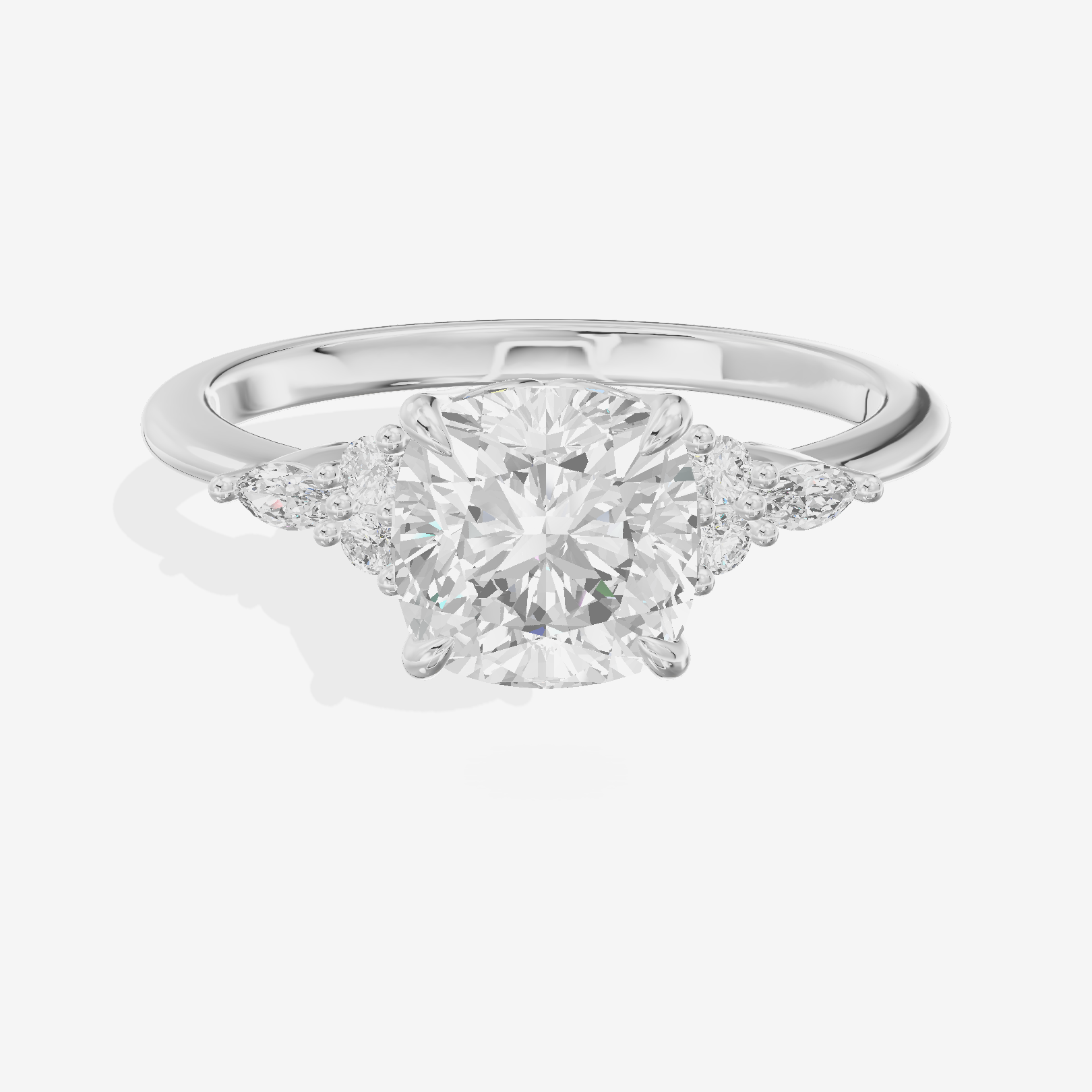 Luxe Tender Cushion Engagement Ring with Side Stones (1/8 ct. tw.) in 18K White Gold