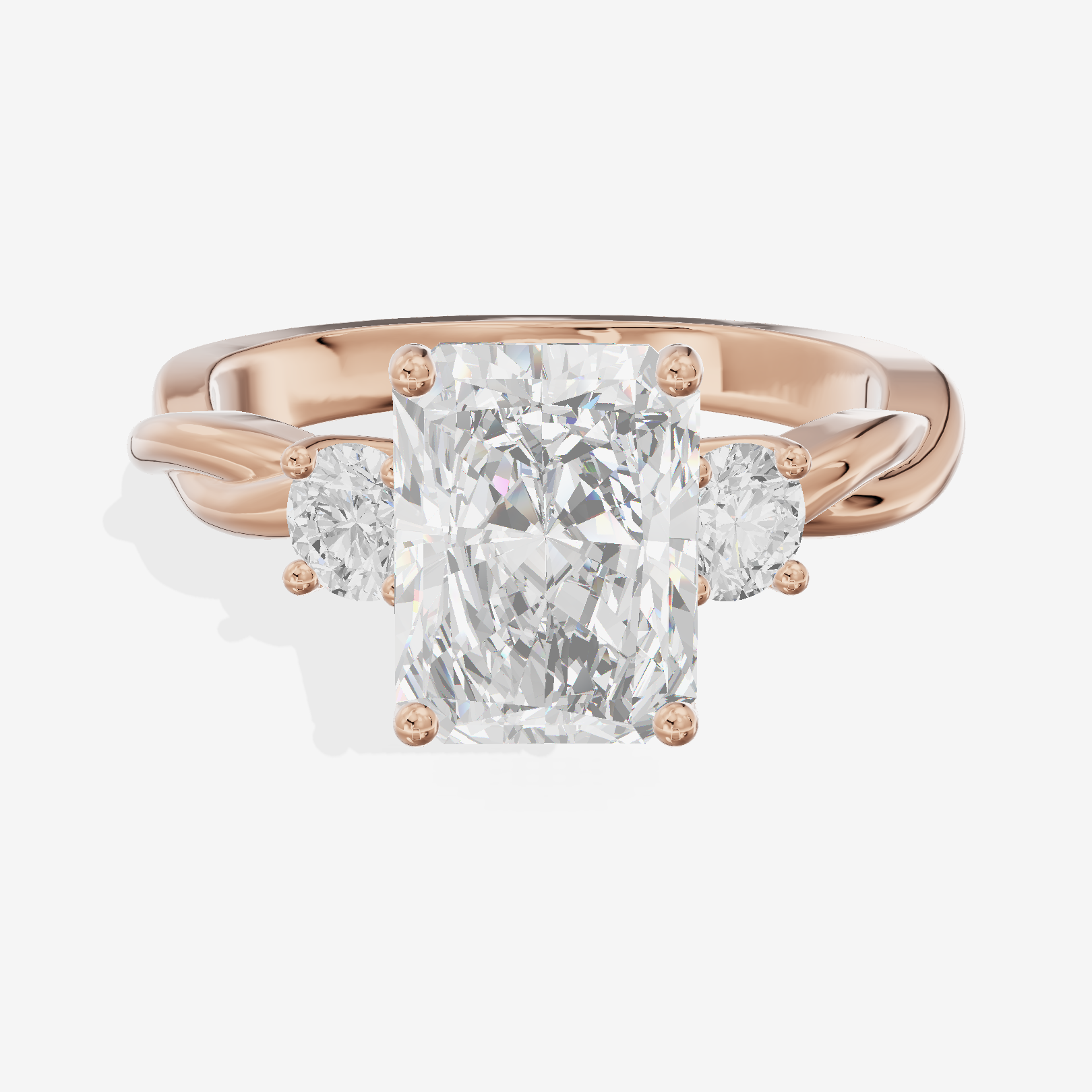 Twined Triade Radiant Three Stone Engagement Ring (1/4 ct. tw.) in 18K Rose Gold
