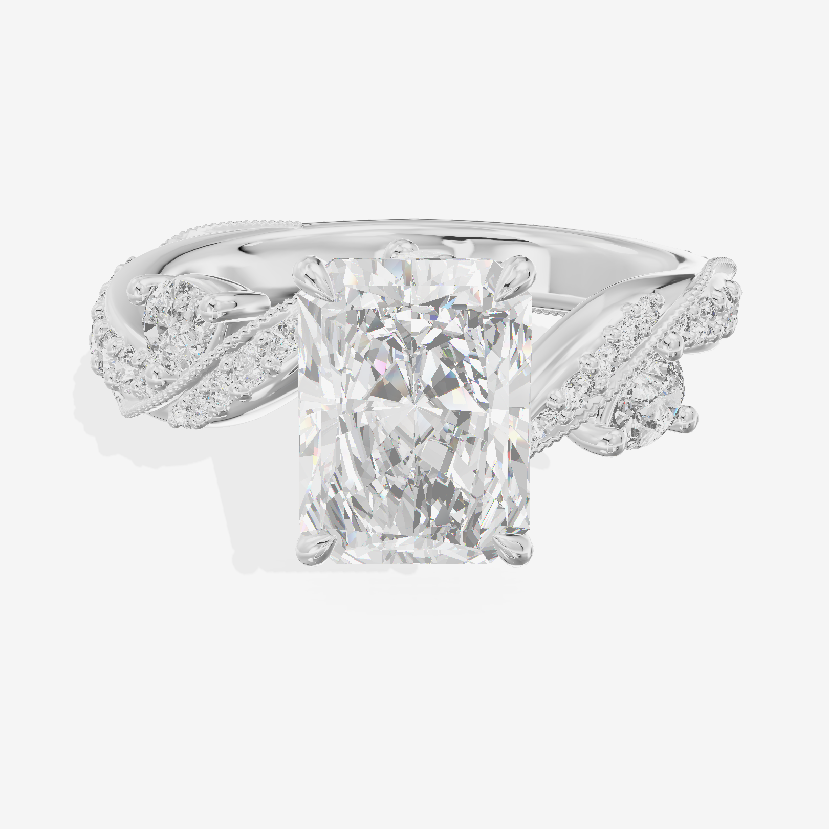Modern Tender Radiant Engagement Ring with Side Stones (1/3 ct. tw.) in 14K White Gold