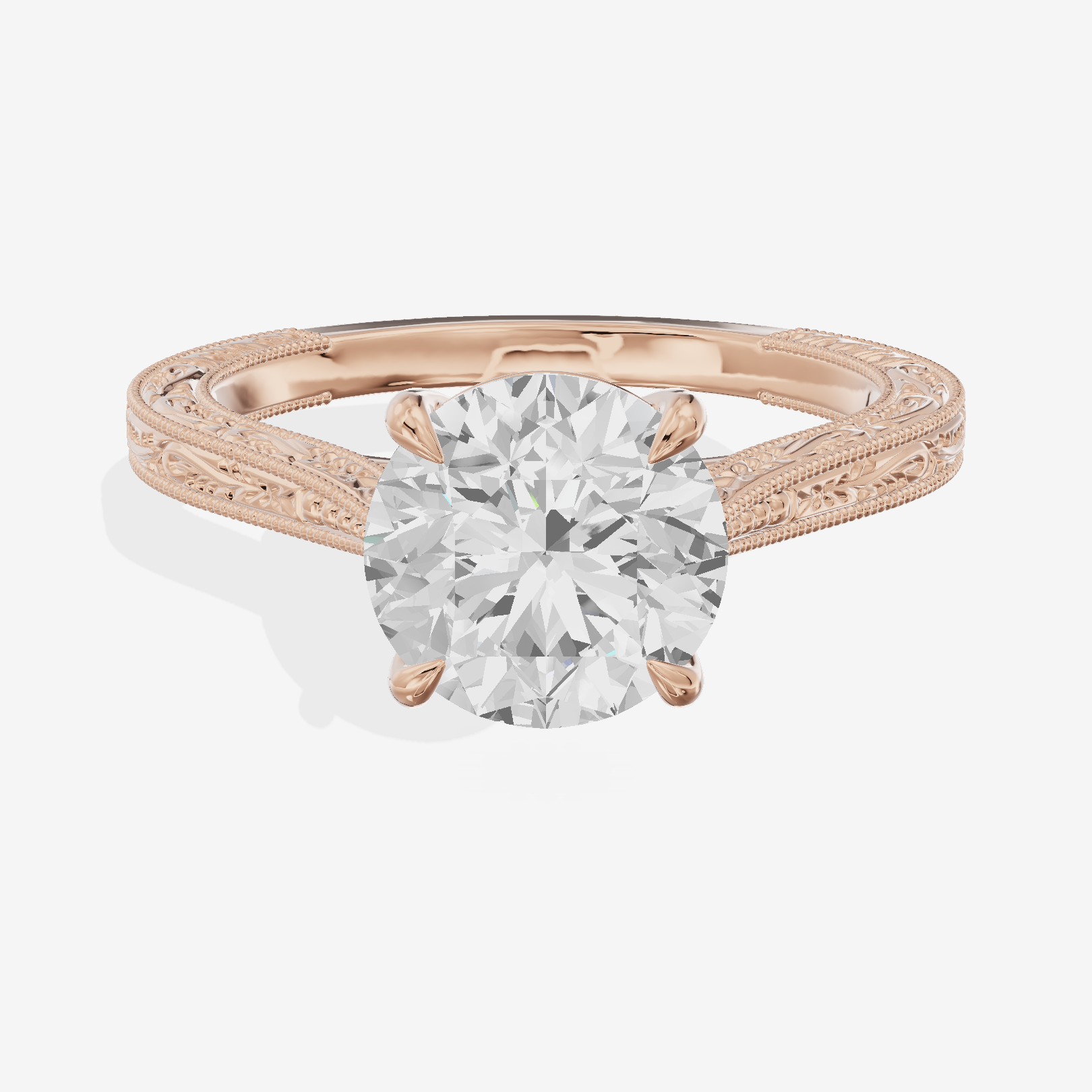 Vintage Vowsae Round Engagement Ring in 18K Rose Gold