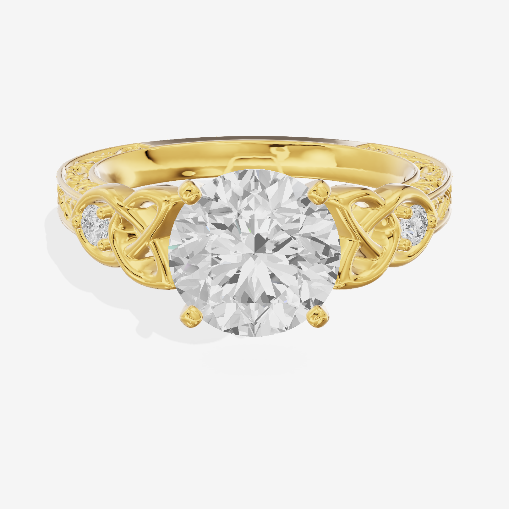 Lustrous Solea Round Engagement Ring with Side Stones (1/20 ct. tw.) in 14K Yellow Gold