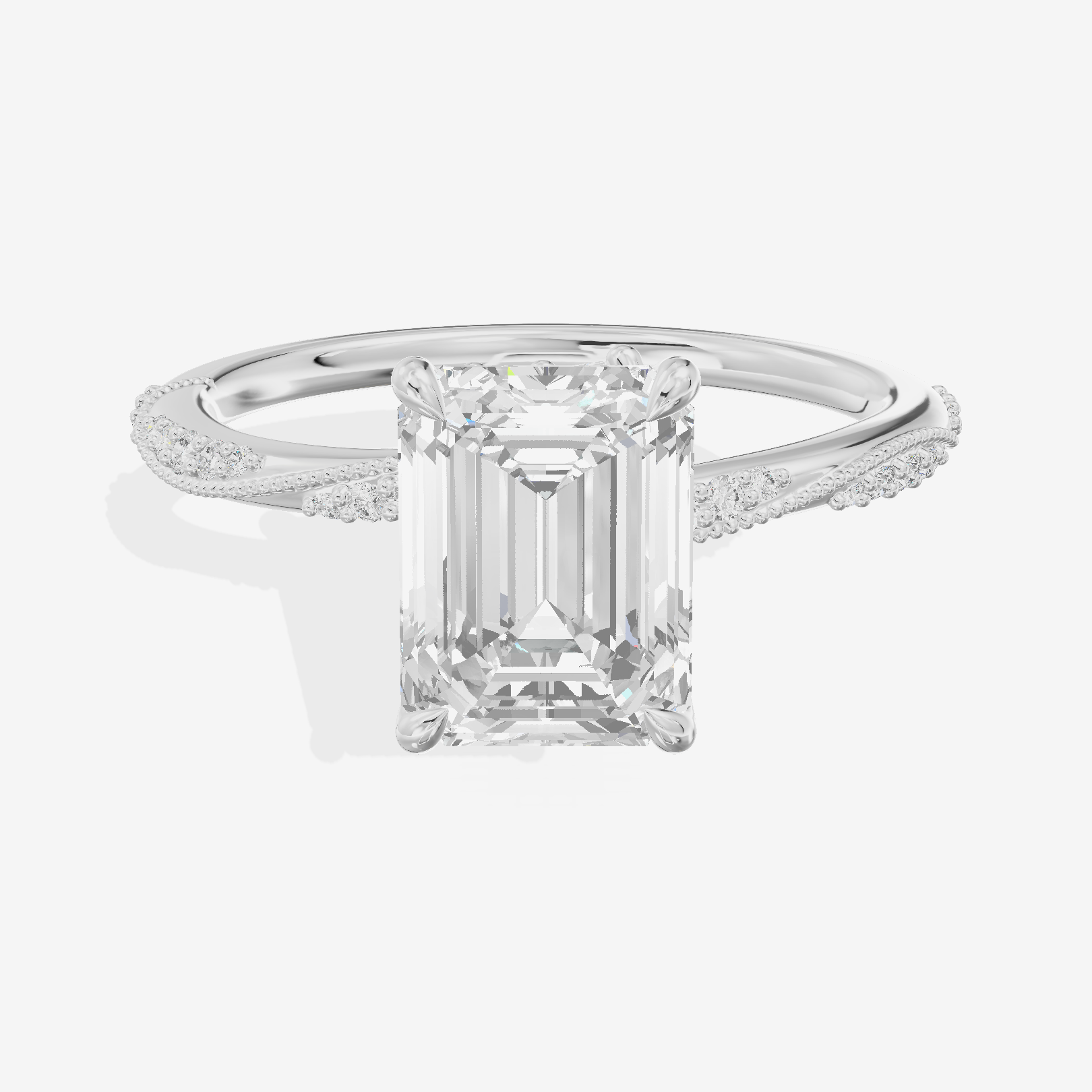 Modern Selenia Emerald Engagement Ring with Side Stones (1/6 ct. tw.) in 14K White Gold