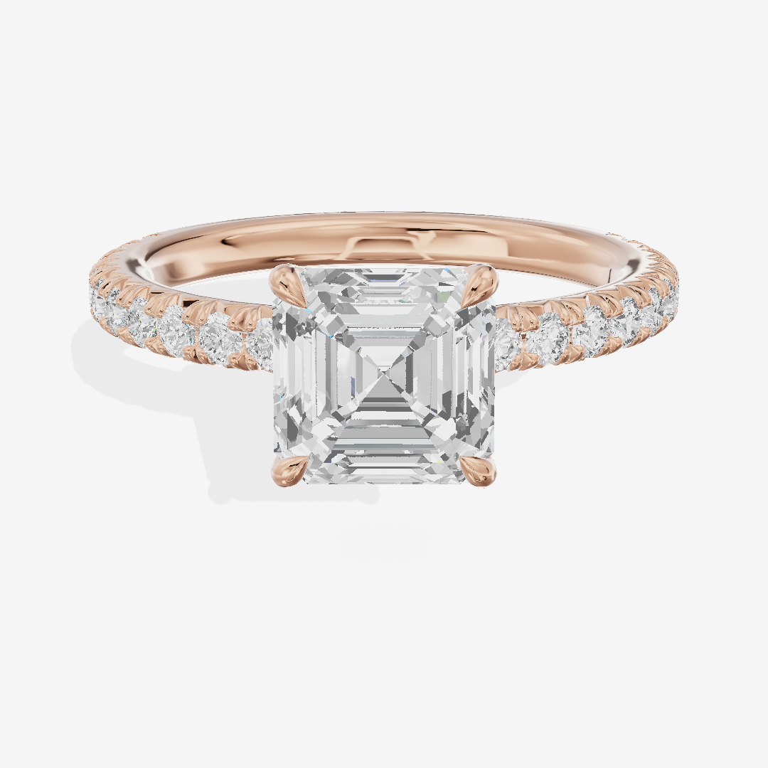 Tender Whisper Asscher Engagement Ring with Side Stones (1/6 ct. tw.) in 14K Rose Gold