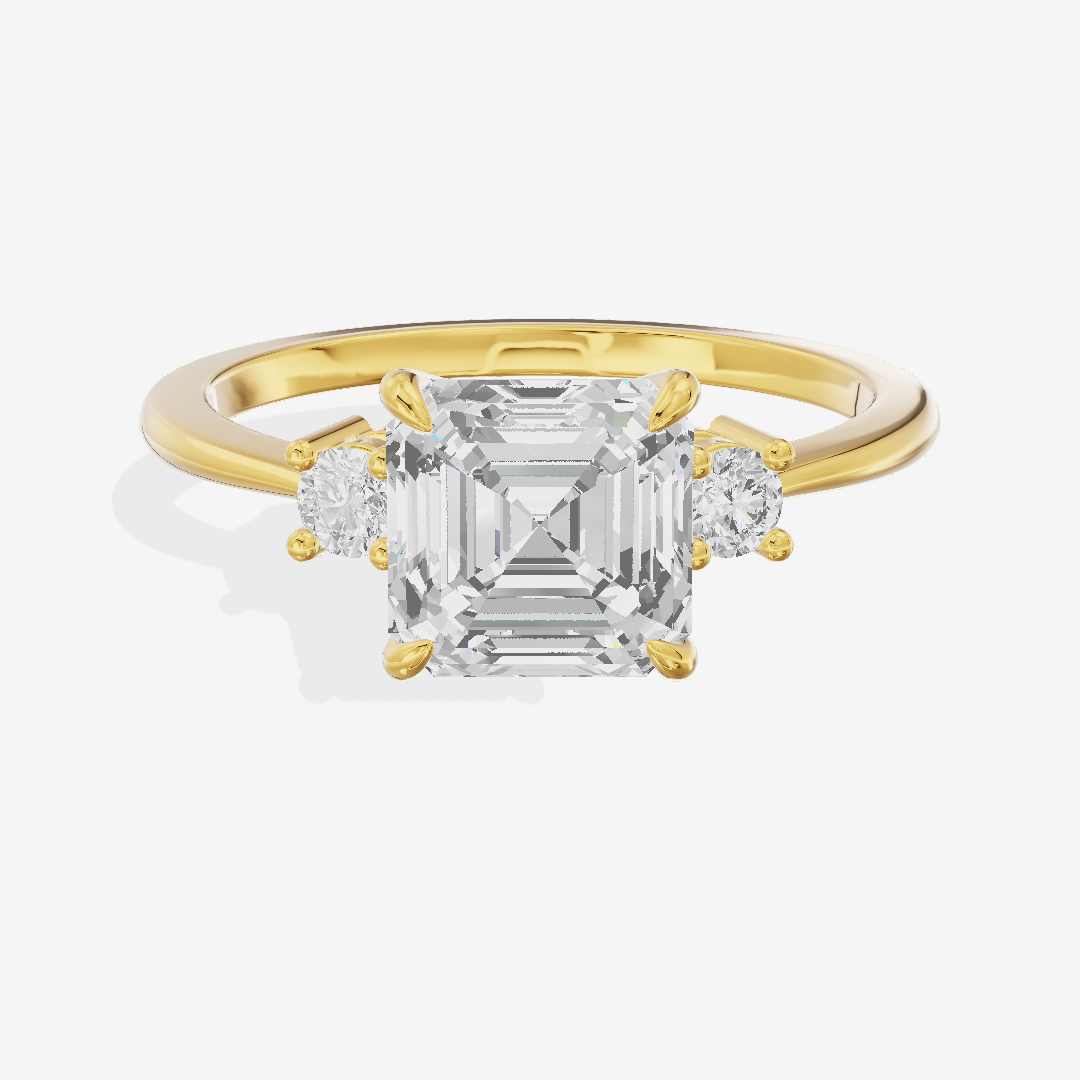 Eternal Aimora Asscher Three Stone Engagement Ring (1/10 ct. tw.) in 14K Yellow Gold