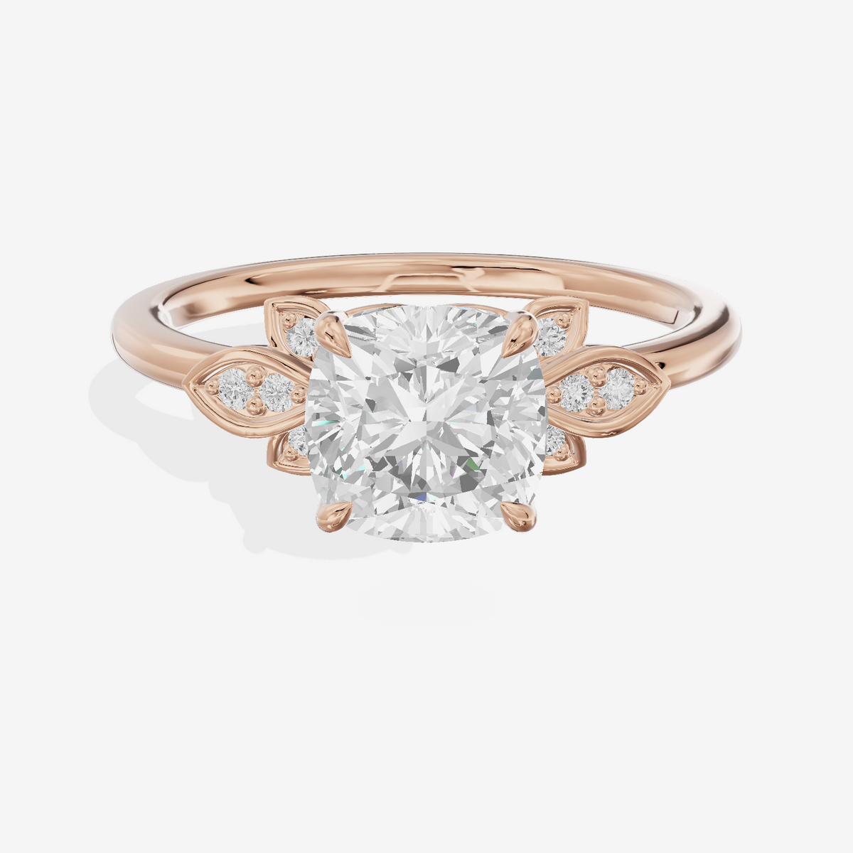 Trellise Cushion Engagement Ring with Side Stones (1/20 ct. tw.) in 14K Rose Gold