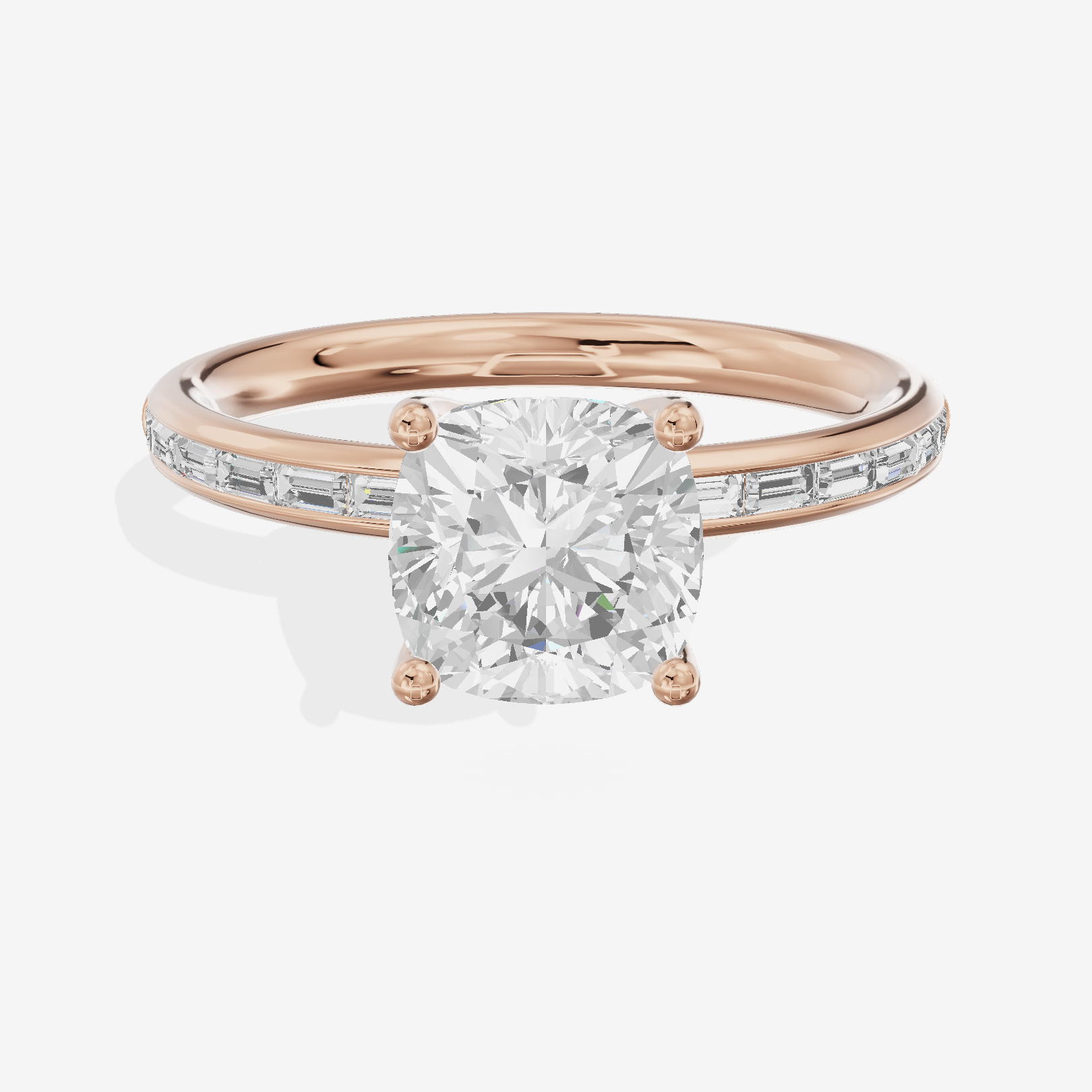 Tender Sincere Cushion Engagement Ring with Side Stones (1/6 ct. tw.) in 18K Rose Gold