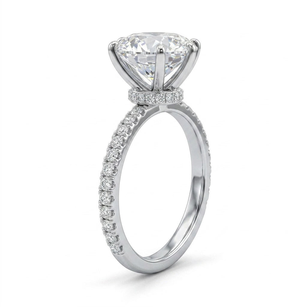 Cathedral Pavé Round Engagement Ring (3.09 ct. tw.) in Platinum