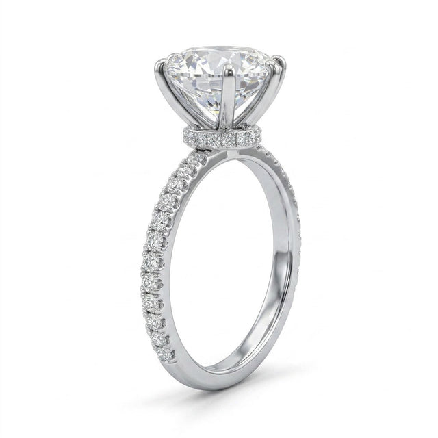 Cathedral Pavé Round Engagement Ring (3.09 ct. tw.) in Platinum