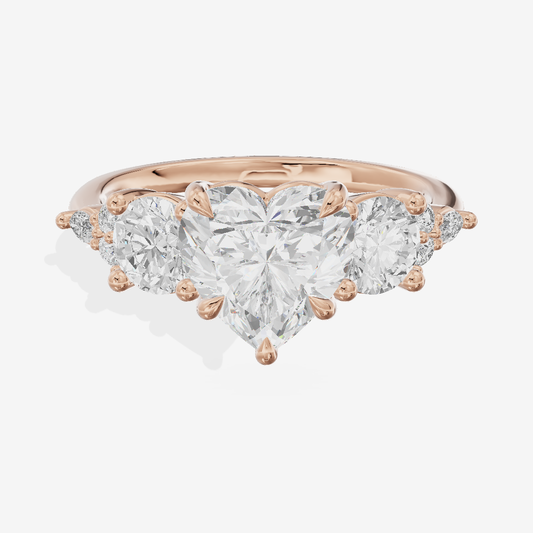 Luxe Halcyon Three Stone Heart Engagement Ring (3/4 ct. tw.) in 14K Rose Gold
