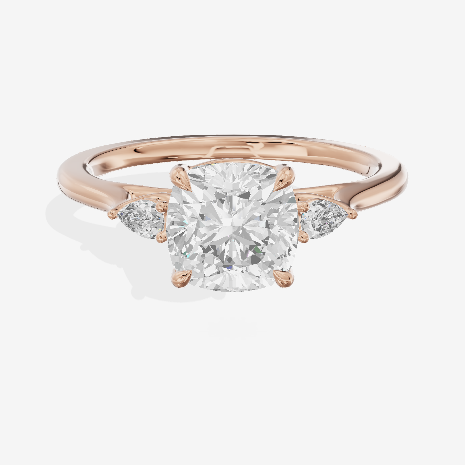 Royal Sincere Three Stone Cushion Engagement Ring (2/3 ct. tw.) in 18K Rose Gold