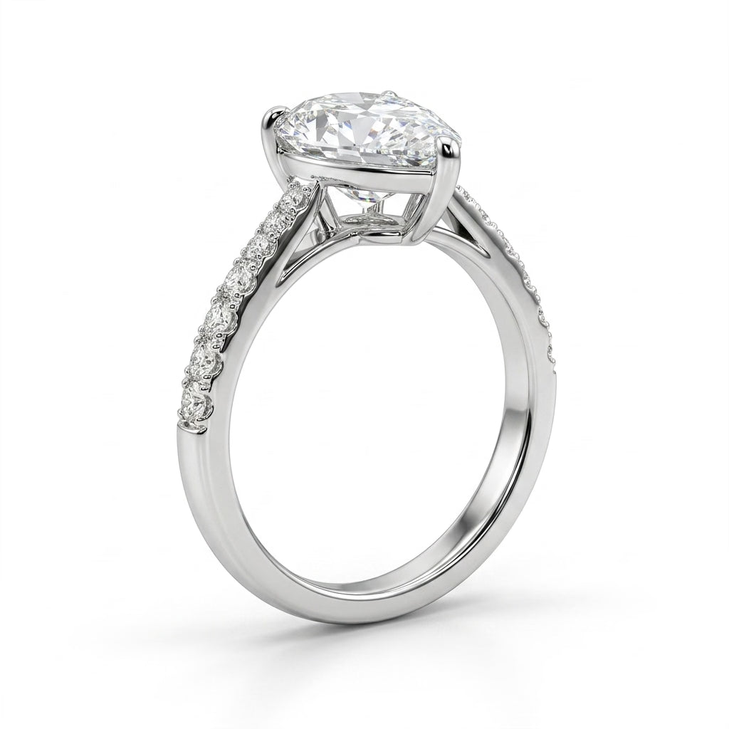Solitaire Pavé Pear Engagement Ring (5 ct. tw.) in 18K White Gold