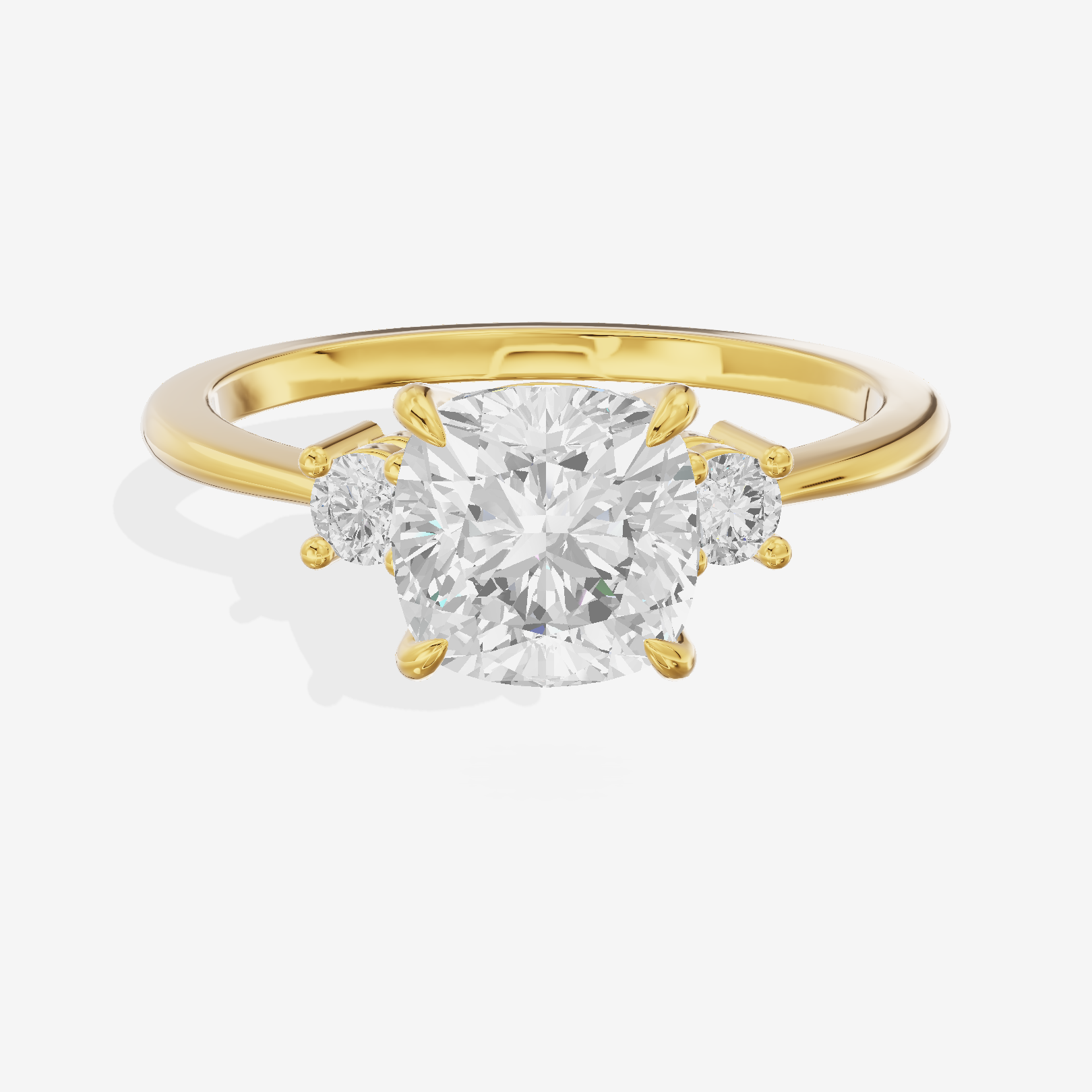 Eternal Aimora Cushion Three Stone Engagement Ring (1/10 ct. tw.) in 18K Yellow Gold