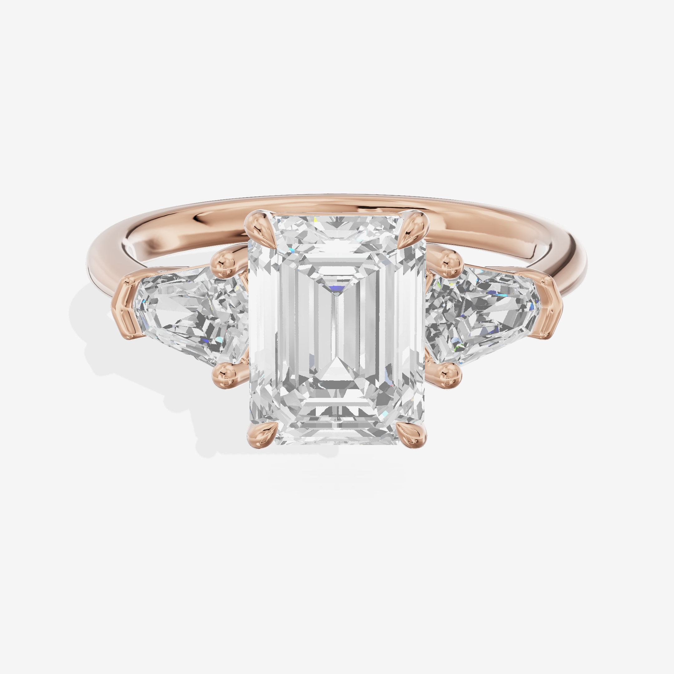 Classic Mirth Emerald Three Stone Engagement Ring (1/2 ct. tw.) in 18K Rose Gold