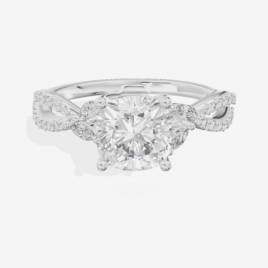 Luxe Domeline 1.5mm Cushion Solitaire Engagement Ring (1/8 ct. tw.) in 18K White Gold
