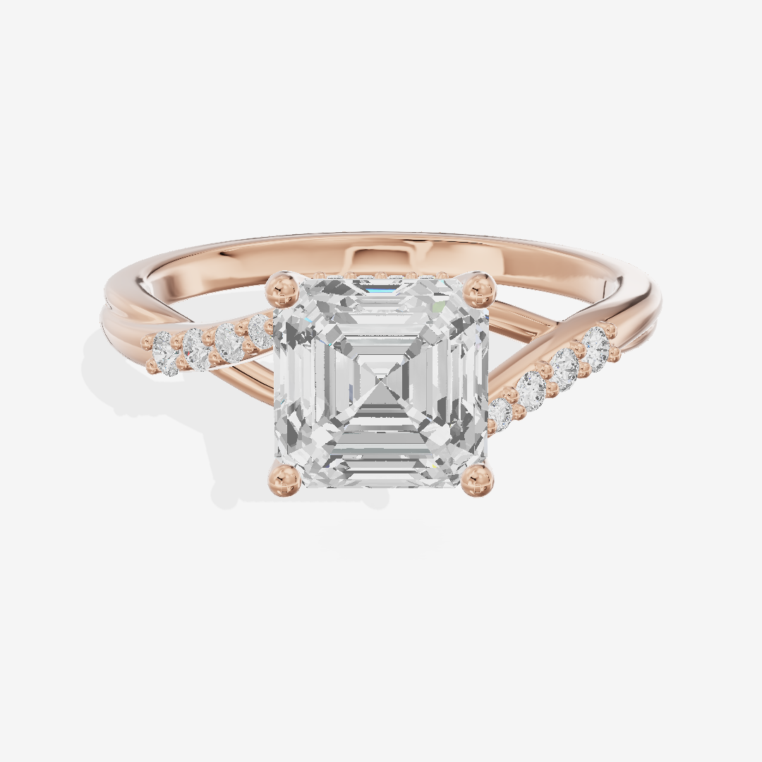 Aimora Hidden Halo Asscher Engagement Ring (1/8 ct. tw.) in 14K Rose Gold