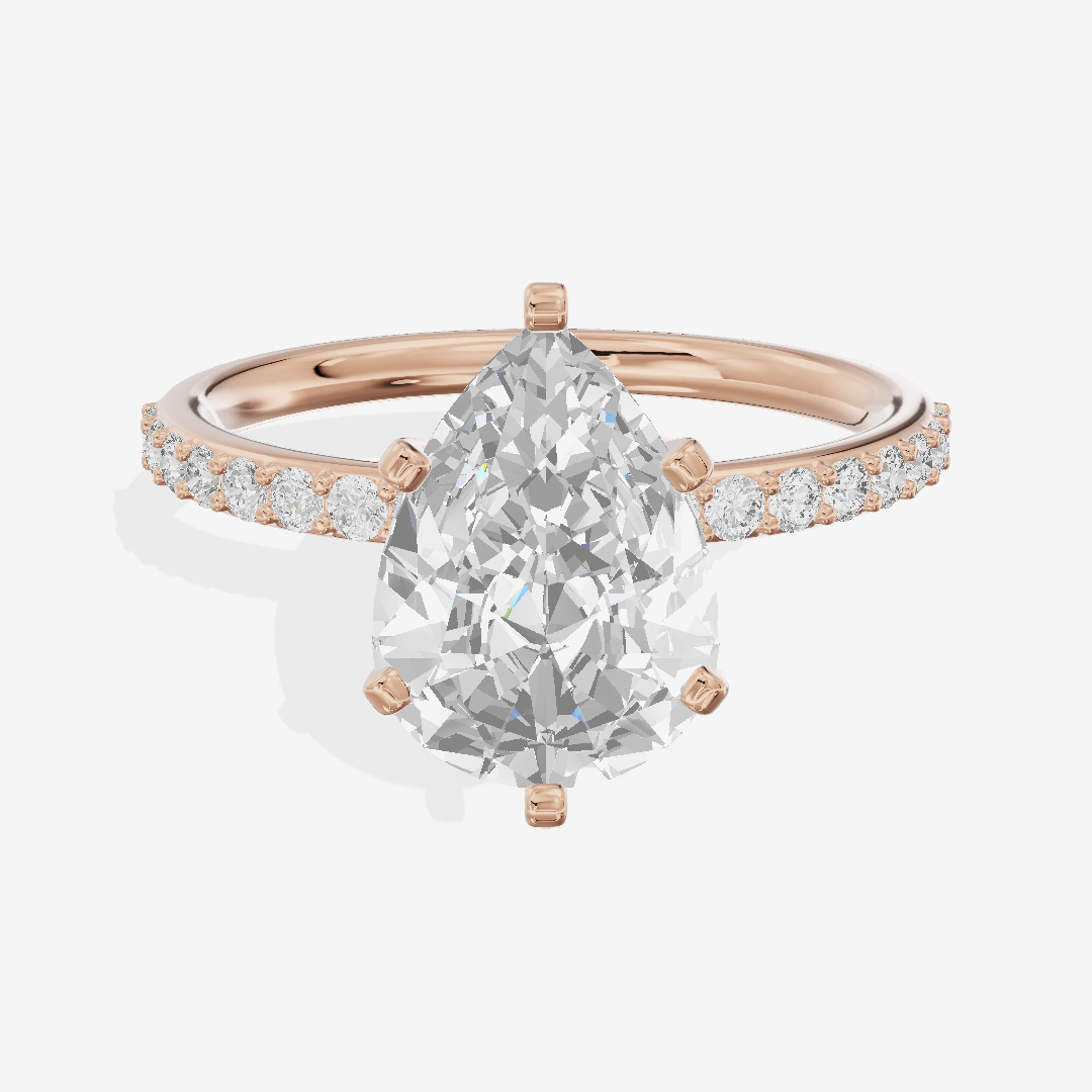 One of One Petite Pear Engagement Ring with Side Stones (1/4 ct. tw.) in 14K Rose Gold