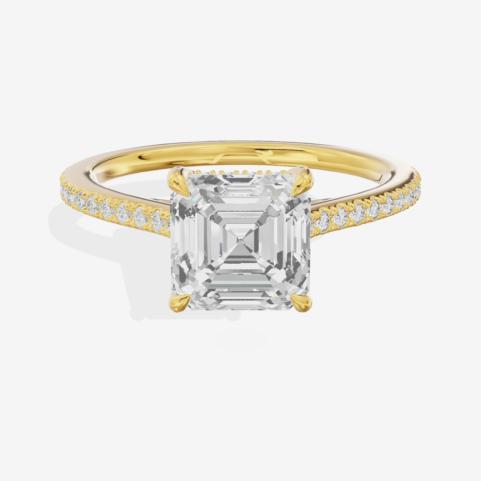 Luxe Aimora Asscher Engagement Ring with Side Stones (1/4 ct. tw.) in 18K Yellow Gold