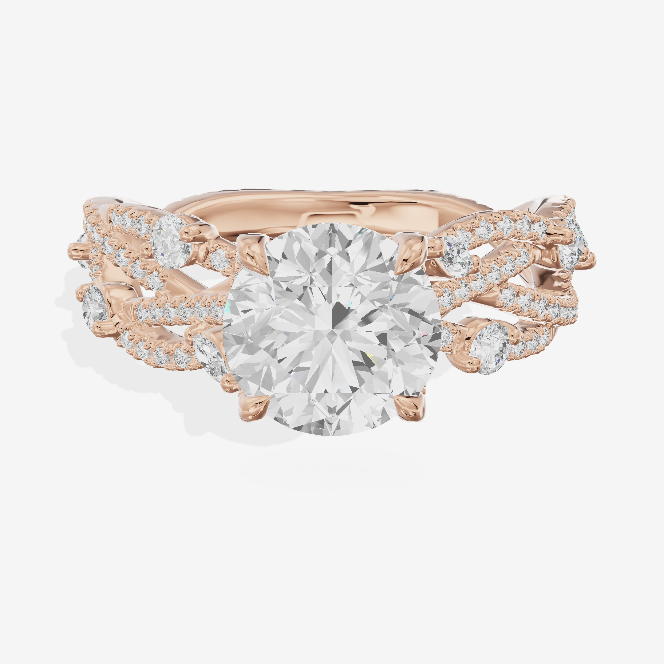 One of One Petite Round Engagement Ring with Side Stones (1/4 ct. tw.) in 14K Rose Gold