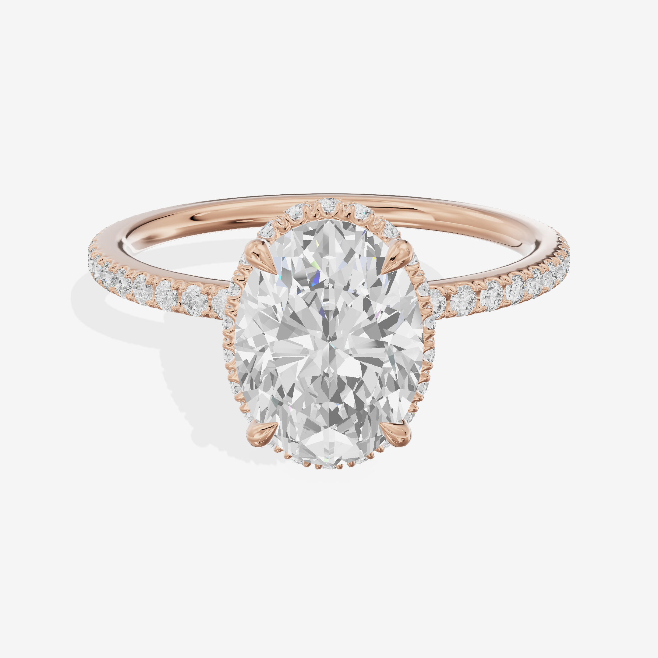 Crowned Whisper Oval Hidden Halo Engagement Ring in 18K Rose Gold