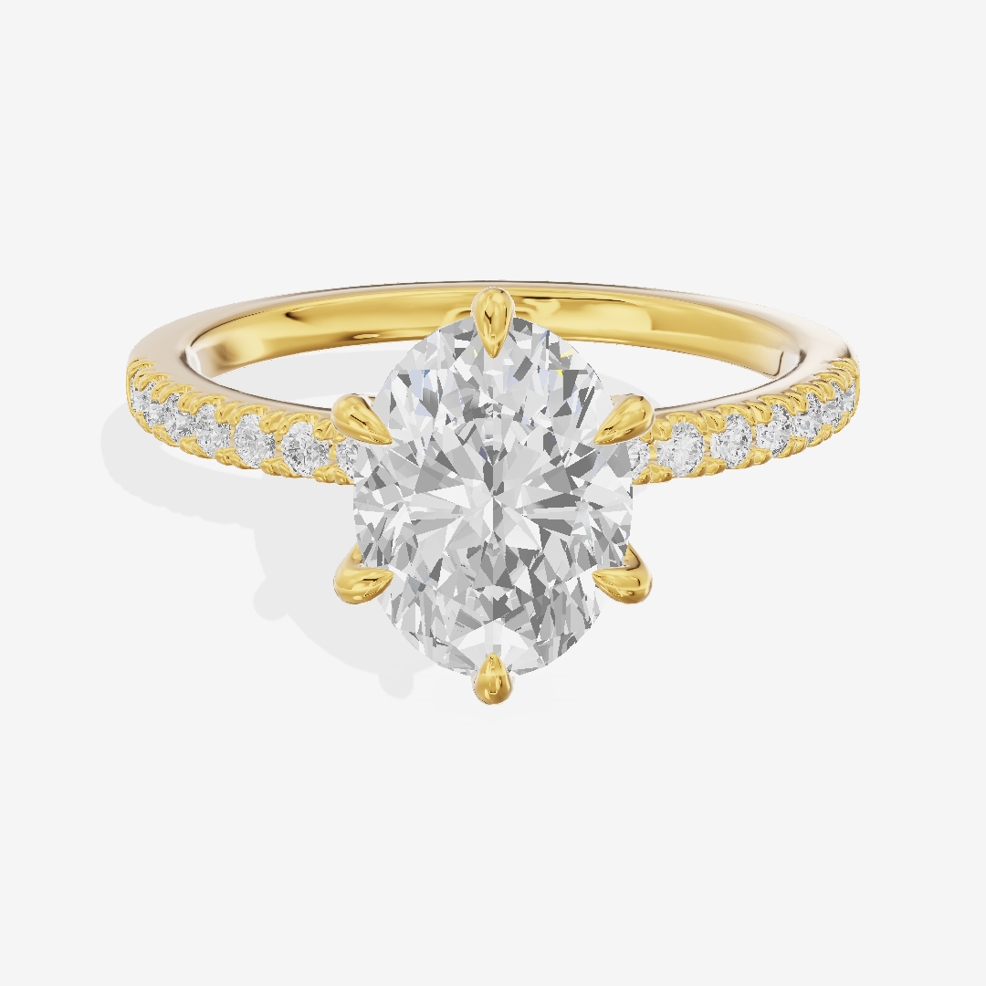 Promezza Cathedral Oval Engagement Ring with Side Stones (1/6 ct. tw.) in 14K Yellow Gold