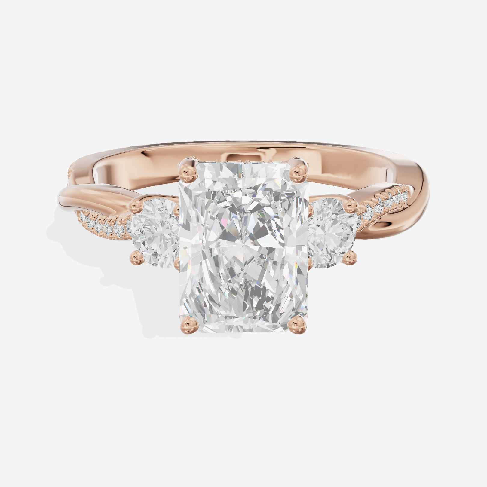 Promezza Three Stone Radiant Engagement Ring (1/10 ct. tw.) in 14K Rose Gold