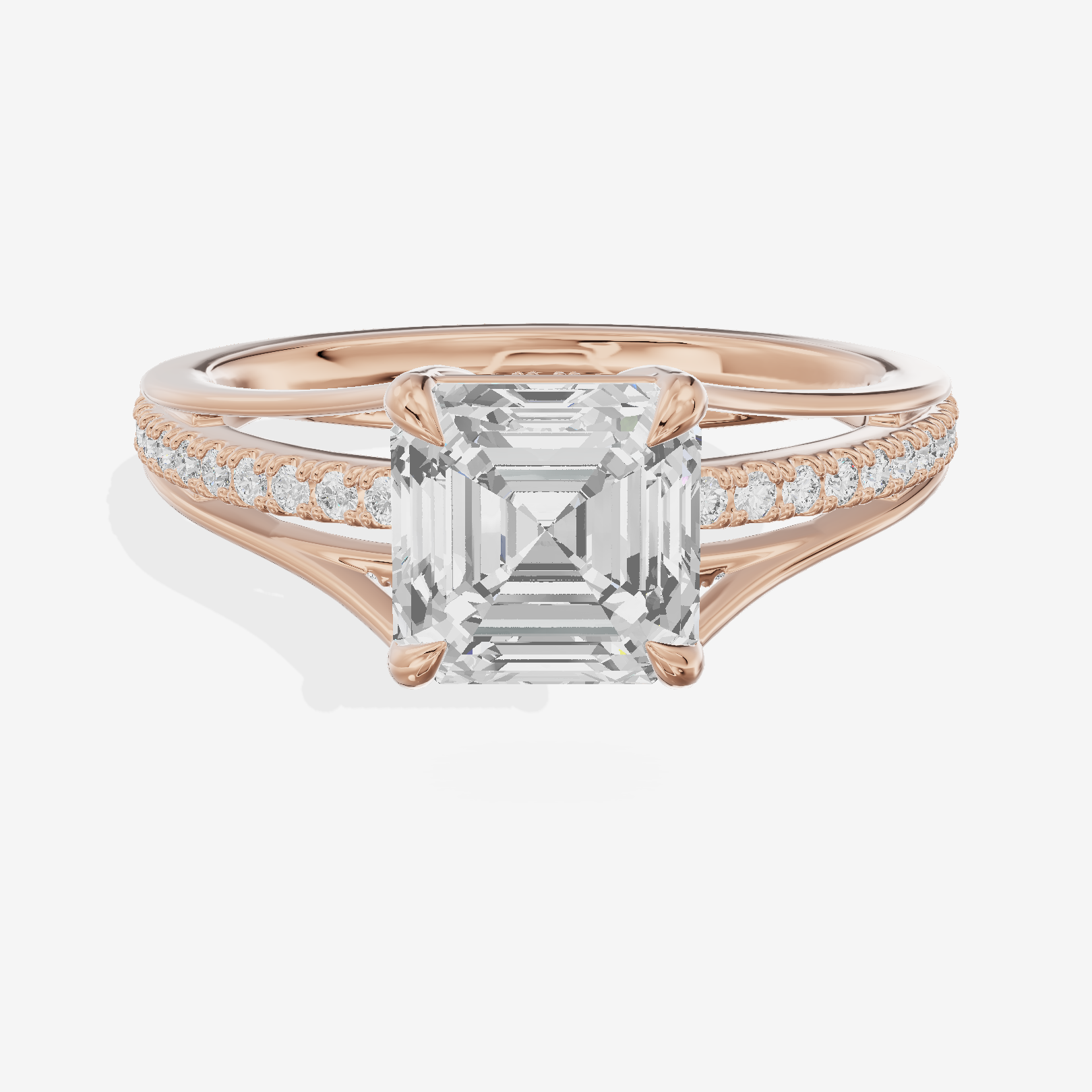 Bowed Coeurine Asscher Engagement Ring with Side Stones (1/6 ct. tw.) in 14K Rose Gold
