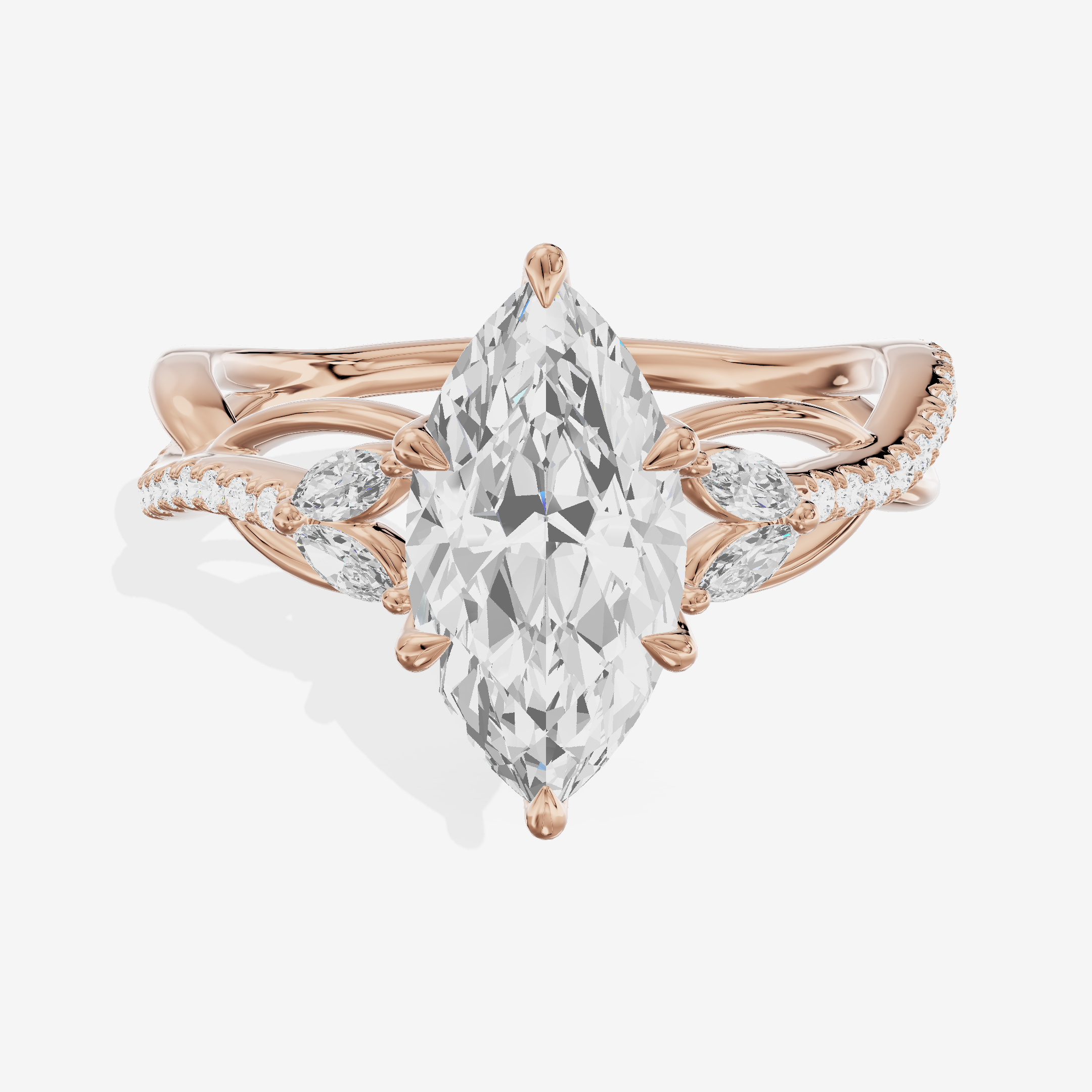 Lustrous Vowsae Marquise Engagement Ring with Side Stones (1/5 ct. tw.) in 18K Rose Gold