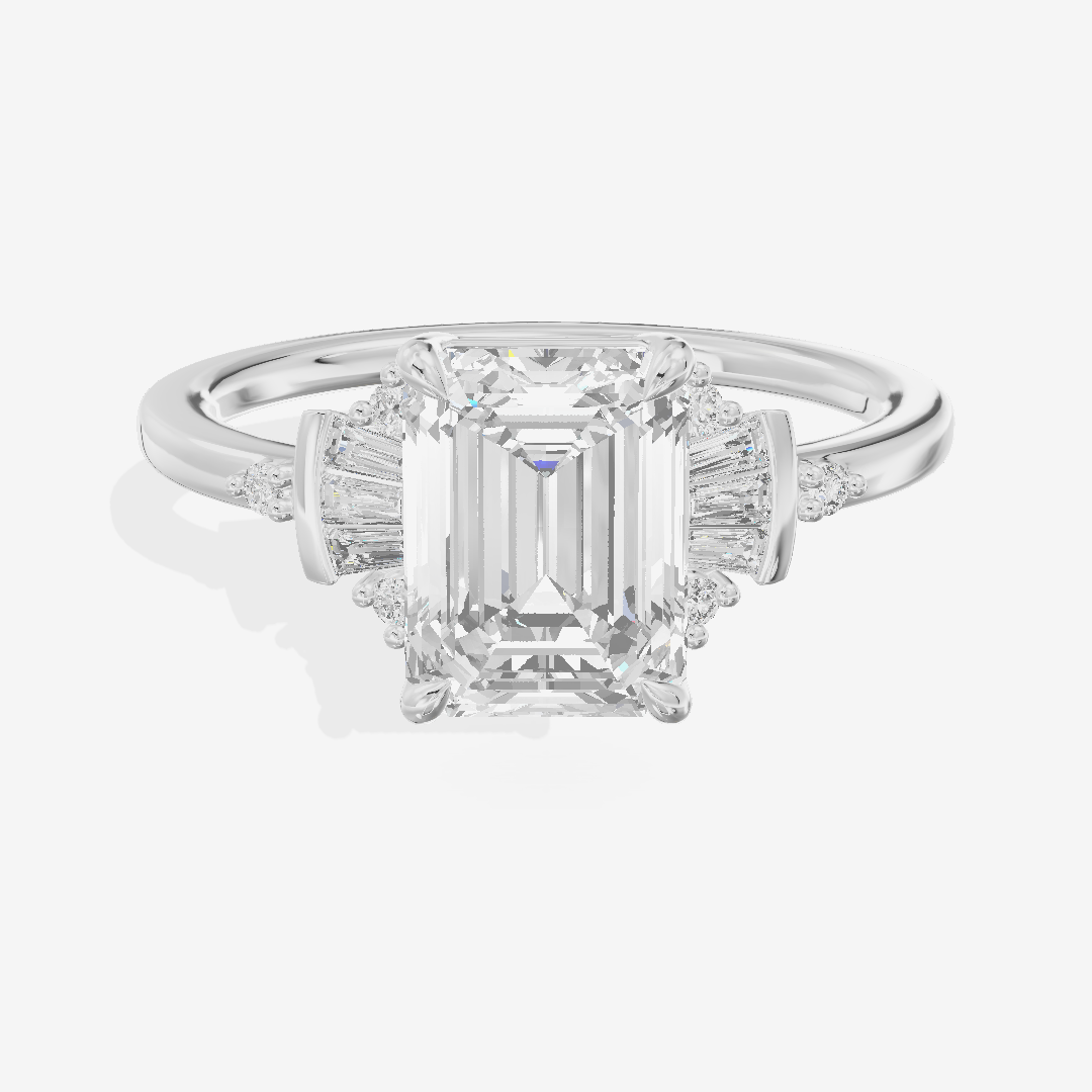 Lightwoven Pavé Emerald Engagement Ring with Side Stones (1/8 ct. tw.) in 14K White Gold