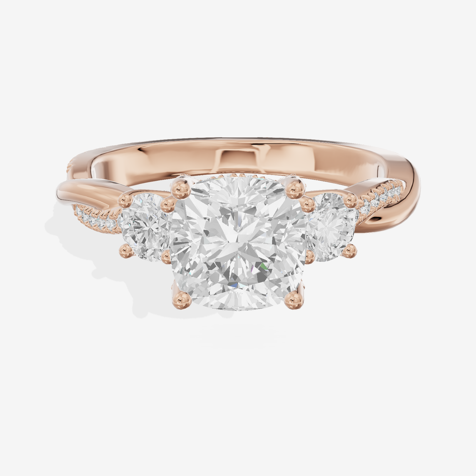 Promezza Three Stone Cushion Engagement Ring (1/10 ct. tw.) in 14K Rose Gold