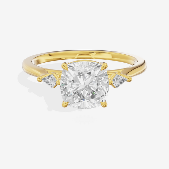 Petite Sincere Three Stone Cushion Engagement Ring (1/15 ct. tw.) in 14K Yellow Gold