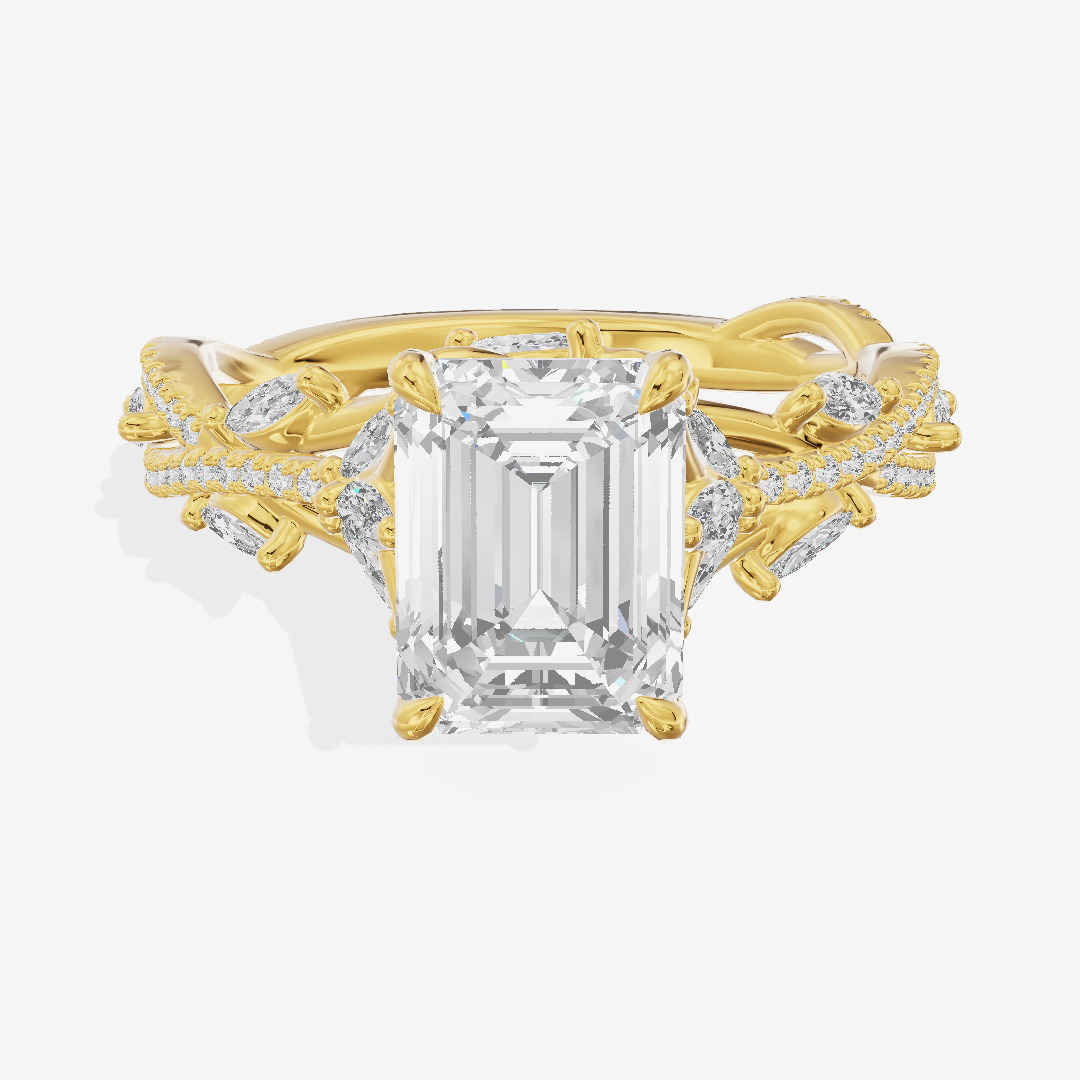 Luxe Promezza Emerald Engagement Ring with Side Stones (1/2 ct. tw.) in 18K Yellow Gold