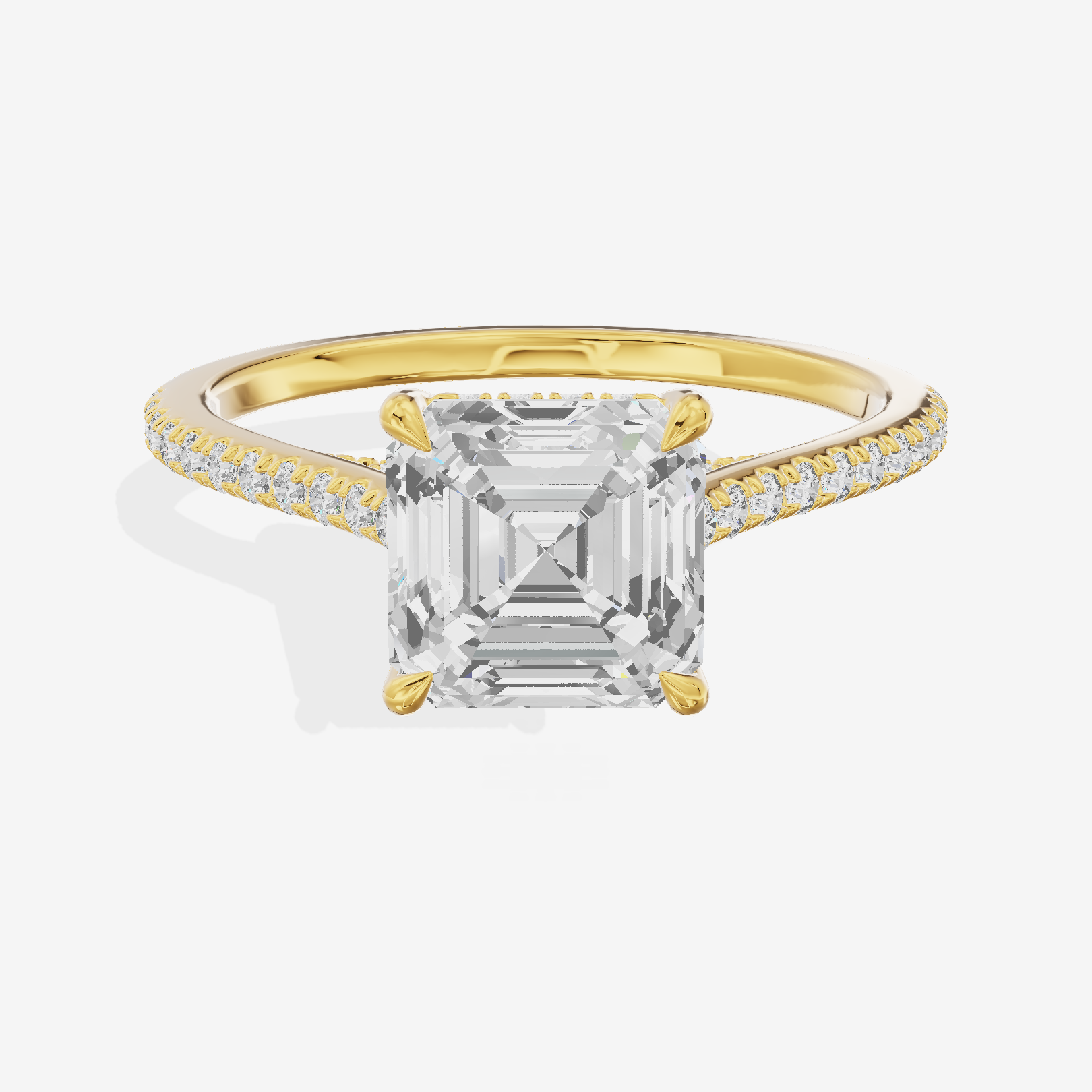 Luxe Aimora Asscher Engagement Ring with Side Stones (1/4 ct. tw.) in 18K Yellow Gold